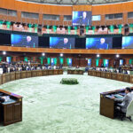 Prime Minister Muhammad Shehbaz Sharif addresses the special meeting of the Federal Cabinet, convened to review the 1 year performance of the Federal Government