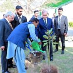 Prime Minister Muhammad Shehbaz Sharif plants a sapling at the Aeroponics Technology Complex for Potato Seed Production at the National Agricultural Research Centre