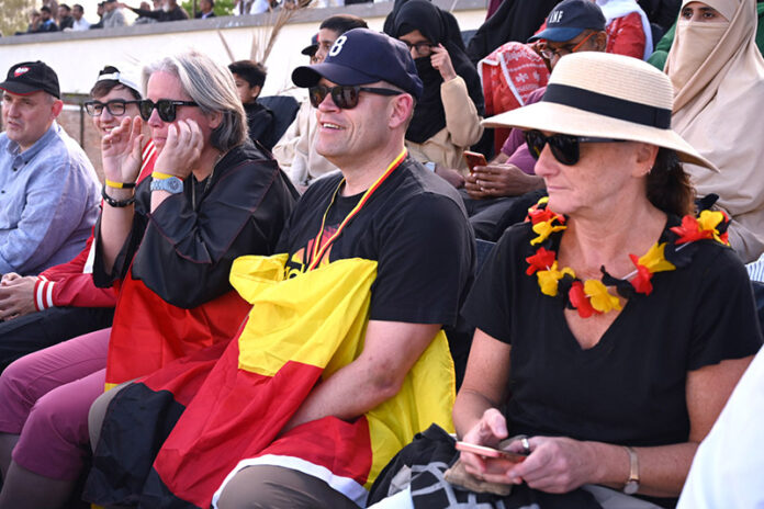 Spectators enjoying the final match playing between Germany and Pakistan Juniors Hockey teams at Naseer Bunda Hockey Stadium, Sports Complex