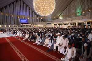 Worshipers offering prayers in Faisal Masjid during Shabeena in the Islamic fasting month of Ramzan