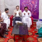Chairman Pakistan People’s Party, Bilawal Bhutto Zardari offering Fateha condolences with the family of martyred Assistant Sub-Inspector Ramzan Bhutto at Garibabad Mohalla Naudero