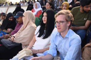 Spectators enjoying the final match playing between Germany and Pakistan Juniors Hockey teams at Naseer Bunda Hockey Stadium, Sports Complex