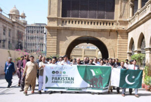 Sindh Madresssat ul Islam University organizes a rally in solidarity with the Armed Forces of Pakistan and condemns the recent act of terrorism against innocent citizens in Jafar Express incident