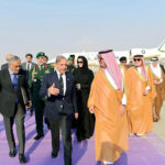 Deputy Governor of Makkah, Prince Saud bin Mashal bin Abdul Aziz Al-Saud welcomes Prime Minister Muhammad Shehbaz Sharif upon his arrival