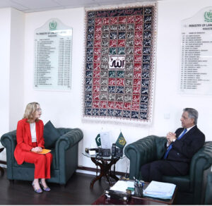 A delegation led by Henny Fokel de Vries, Ambassador of the Netherlands to Pakistan, meets Federal Minister for Law, Justice, and Human Rights, Senator Azam Nazeer Tarar to discuss human rights initiatives and strengthen bilateral cooperation
