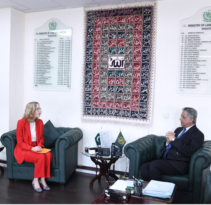 A delegation led by Henny Fokel de Vries, Ambassador of the Netherlands to Pakistan, meets Federal Minister for Law, Justice, and Human Rights, Senator Azam Nazeer Tarar to discuss human rights initiatives and strengthen bilateral cooperation