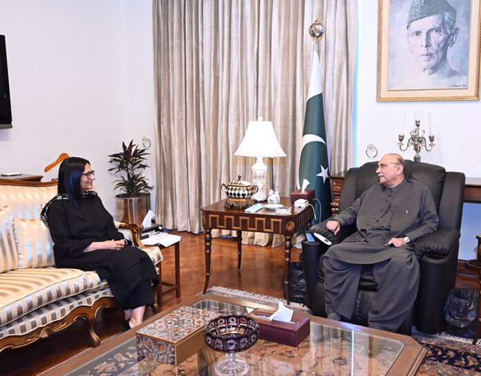 The Ambassador Designate of Pakistan to the Philippines, Dr Asima Rabbani, calls on President Asif Ali Zardari, at Aiwan-e-Sadr