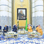 Deputy Governor of Makkah, Prince Saud bin Mashal bin Abdul Aziz Al-Saud welcomes Prime Minister Muhammad Shehbaz Sharif upon his arrival