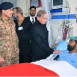 Prime Minister Muhammad Shehbaz Sharif and Chief of Army Staff General Syed Asim Munir (NIM) meeting with soldiers who got injured in Jaffar Express hijack operation