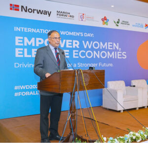Federal Minister for Planning, Development and Special Initiatives, Ahsan Iqbal, highlights the crucial role of women's active participation in Pakistan's progress and economic stability during an International Women’s Day ceremony at MoPDSI
