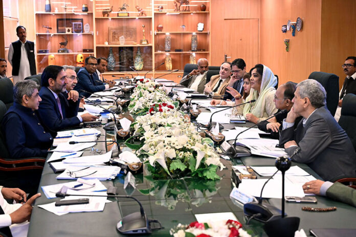 Chairperson Senate Standing Committee on Commerce Senator Anusha Rahman along with Senator Sarmad Ali, Senator Hamid Khan, Senator Amir Waliuddin Chishti and others members chairing a meeting at the Trade Development Authority of Pakistan (TDAP) head office