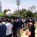 People offering first Friday prayers during Holy Fasting month of Ramzan ul Mubarak at Sahaba Masjid