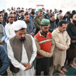 Large number of people offering Friday prayers at Jamia Masjid Iqbal in the holy month of Ramadan