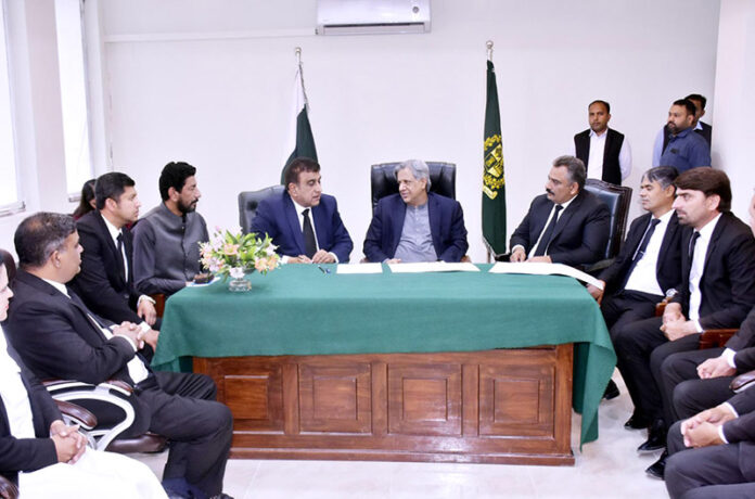 Minister for Law and Justice Senator Azam Nazeer Tarar in a meeting with a delegation of Lawyers from Islamabad High Court Bar Association