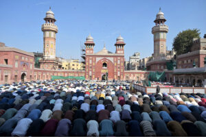 A large number of faithful offering first Friday prayer of Holy Fasting Month of Ramzanul Mubarak at historical Mosque Masjid Wazir Khan