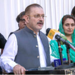 Sindh Senior Minister Information Transport and Mass Transit Sharjeel Inam Memon addressing during hosting the iftar Dinner in honour of the Press and Media Community at Karachi Press Club