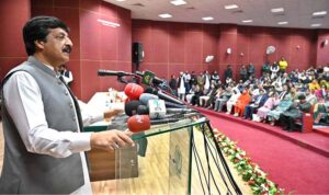 Governor Punjab Sardar Saleem Haider addressing during oath taking ceremony of newly elected office bearers of All Pakistan BISP Employees Association and BISP Officers Association at BISP Headquarters.