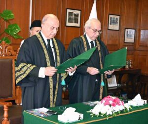 Honourable Mr. Justice Syed Mansoor Ali Shah, the most Senior Judge Supreme Court of Pakistan taking oath as Acting Chief Justice of Pakistan in Supreme Court of Pakistan.