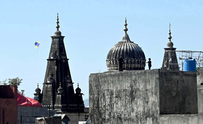 Youngsters flying kites despite ban from the roof top of their house in the city