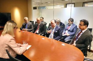 Federal Minister for Finance and Revenue Senator Muhammad Aurangzeb meeting with the commercial team of Moody's during the IMF-World Bank Spring Meetings 2025 in Washington D.C