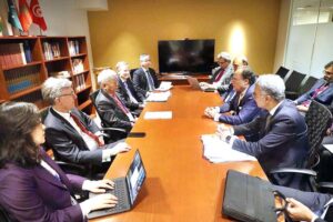 Federal Minister for Finance and Revenue Senator Muhammad Aurangzeb meets with H.E. Mohamed Bin Hadi Al Hussaini, Minister of State for Financial Affairs of the United Arab Emirates, on the sidelines of the IMF-World Bank Spring Meetings in Washington D.C