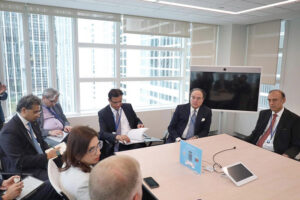 Federal Minister for Finance and Revenue Senator Muhammad Aurangzeb meeting with senior management of JP Morgan Chase to discuss Pakistan's economic progress and plans to return to international capital markets