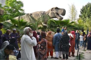 People throwing food for fish while visiting Multi Garden Zoo