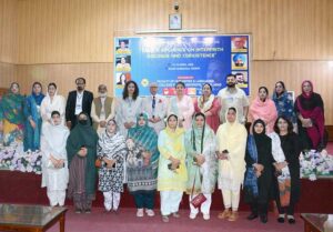 Senator Irfan-ul-Haq Siddiqui viewing after inaugurating an exhibition during International Conference on "Iqbal's Influence on Interfaith Dialogue and Coexistence" at Government College Woman University Faisalabad (GCWUF)
