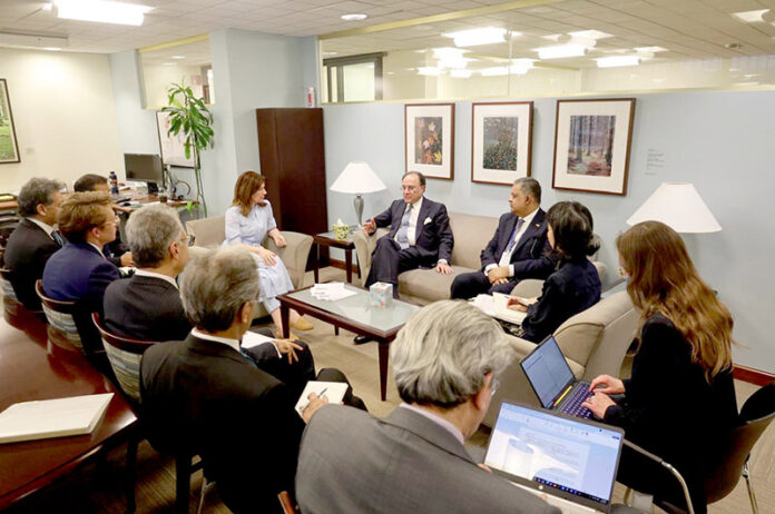 Federal Minister for Finance and Revenue Senator Muhammad Aurangzeb meeting with Baroness Chapman, UK Minister of State for International Development, to discuss bilateral cooperation and development priorities