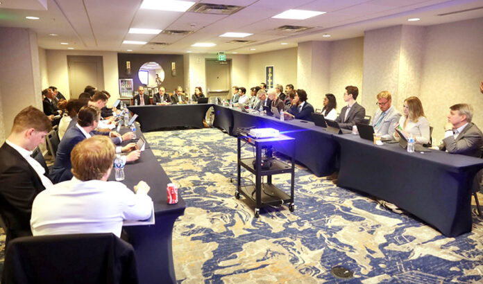 Federal Minister for Finance and Revenue Senator Muhammad Aurangzeb interacting with institutional investors on the sidelines of the IMF/WB Spring Meetings in Washington D.C