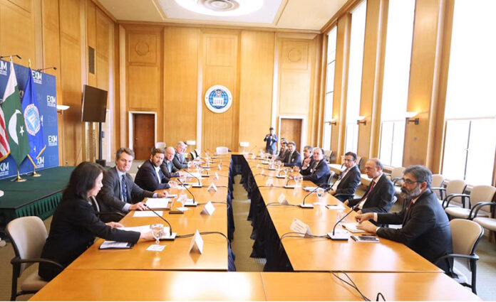 Federal Minister for Finance and Revenue Senator Muhammad Aurangzeb meeting with Mr. Jim Barrows, Acting First Vice President and Vice Chairman of the US EXIM Bank, discussing macroeconomic progress, Reko Diq, and enhanced trade cooperation