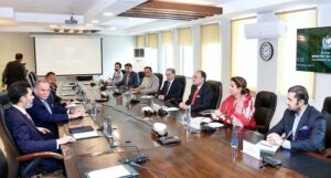 Federal Minister for Finance and Revenue, Senator Muhammad Aurangzeb meeting with the delegation from Alvarez & Marsal led by Peter Briggs, Division Executive.