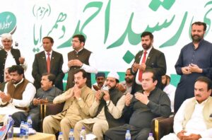 Chairman Senate Syed Yousaf Raza Gilani talking to the media.