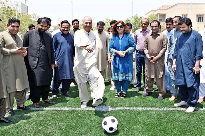 Political Secretary to PPP Chairman, MPA Jameel Ahmed Soomro, inaugurates the newly constructed Foot ball Ground at Begum Nusrat Bhutto Government Girls Degree College, carried out on the directives of Chairman PPP Bilawal Bhutto Zardari (MNA-194)