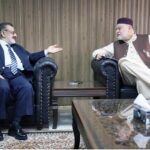 Federal Minister Sayed Imran Ahmed Shah and MD Pakistan Bait-ul-Mal Senator Captain (R) Shaheen Khalid Butt discussing ongoing welfare initiatives in Balochistan in a meeting at Ministry of Poverty Alleviation and Social Safety