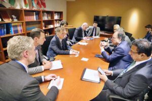 Federal Minister for Finance and Revenue Senator Muhammad Aurangzeb holding a meeting with Robert Kaproth, Assistant Secretary of the US Department of Treasury on the sidelines of the WB/IMF Spring Meetings 2025, Washington D.C.