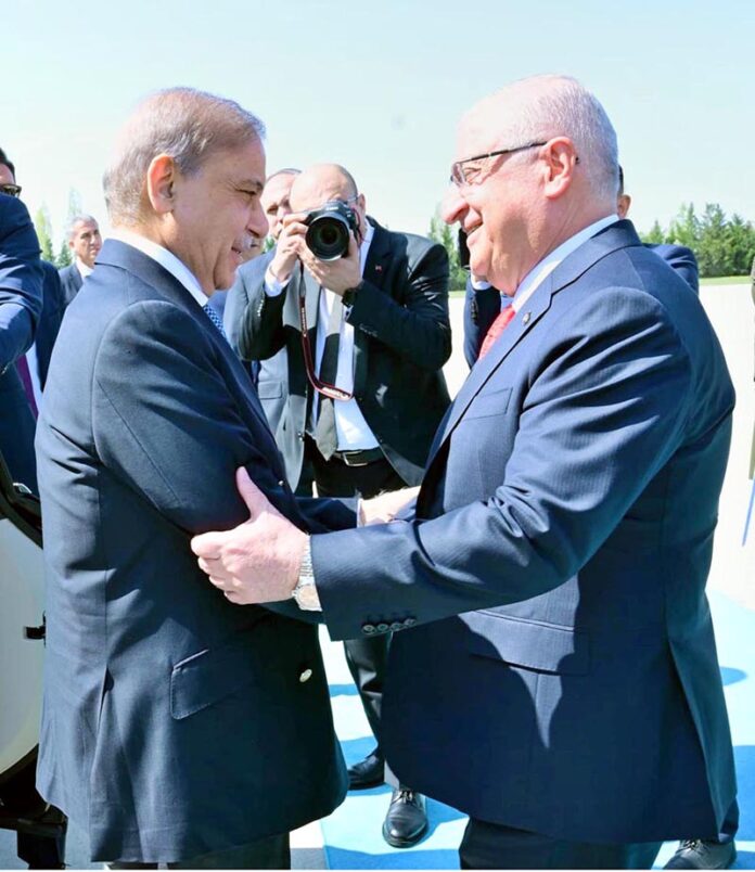 Prime Minister Muhammad Shehbaz Sharif seen off by Minister of National Defence of Turkiye Yashar Guler after completion of his two day official visit to Turkiye