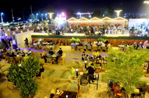 A view of large numbers of families celebrating the 3rd day of Eid-ul-fitr at a local restaurant on Jamshoro Road