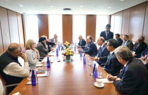 Federal Minister for Finance and Revenue Senator Muhammad Aurangzeb meeting with Ajay Banga, President World Bank Group, in Washington D.C.