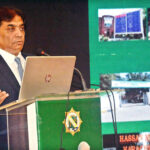 Federal Railways Minister Muhammad Hanif Abbasi addresses the ceremony of Pakistan Railways Healthcare Transformation, a public-private partnership opportunity at Royal Palm