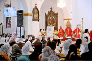 Pakistani Roman Catholic Christians and clergymen gather during the solemn mass for the soul of the deceased Pope Francis at Saint Joseph Cathedral Church in Rawalpindi. Pope Francis died on April 21 at the age of 88 years