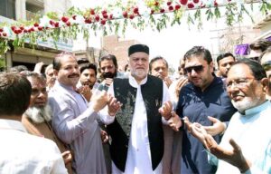Federal Minister for Poverty Alleviation and Social Safety, Syed Imran Ahmad Shah, inaugurates the road carpeting project at Khokha Bazaar, Sahiwal, under Chief Minister Punjab Maryam Nawaz's 'Saraken Bahal, Punjab Khushhal' initiative