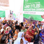 Chairman Pakistan People’s Party Bilawal Bhutto Zardari addressing the flood affectees women during Land Titles Distribution Ceremony under construction of Sindh People’s Housing for flood affectees at Ali Wahan Village