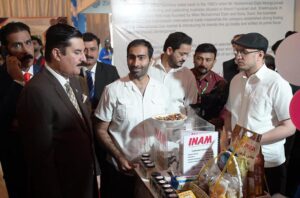 Governor of Khyber Pakhtunkhwa Faisal Karim Kundi talking to media during the visit of "Gujranwala Expo 2025 at local hotel".