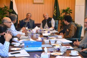 Minister for Housing and Works Mian Riaz Hussain Pirzada chairing meeting to discuss the litigation issues on Constantia Lodge Murree