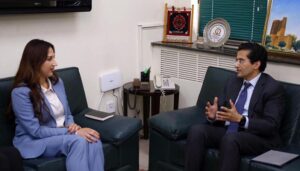 Federal Minister for Petroleum Ali Pervaiz Malik in meeting with Chargé d'Affaires at US embassy Pak H.E Natalie Baker