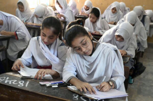 Students attending the annual examination of SSC (part-ii) at Government Girl’s High School Risala Road.