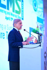 Prime Minister Muhammad Shehbaz Sharif addresses the 4th Health, Engineering and Minerals Show.