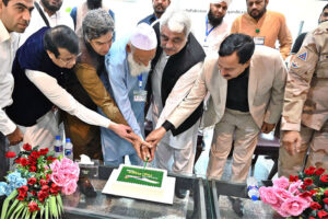 Provincial Minister Khawaja Salman Rafique addresses the departure ceremony of the first Hajj flight 2025 at Allama Iqbal International Airport