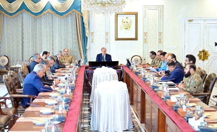 Prime Minister Muhammad Shehbaz Sharif chairing a meeting of the National Security Committee